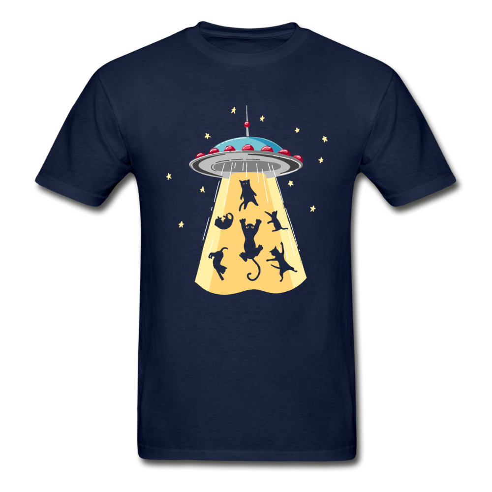 Gildan Ultra Cotton Adult UFO Abducting Cats T-Shirt - navy