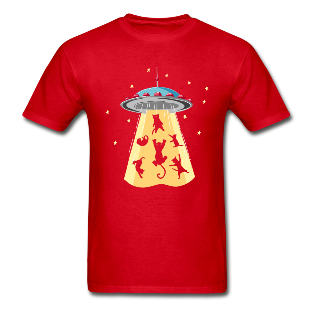 Gildan Ultra Cotton Adult UFO Abducting Cats T-Shirt - red