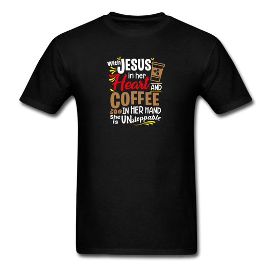 Unisex Classic Jesus and Coffee for Her T-Shirt - black