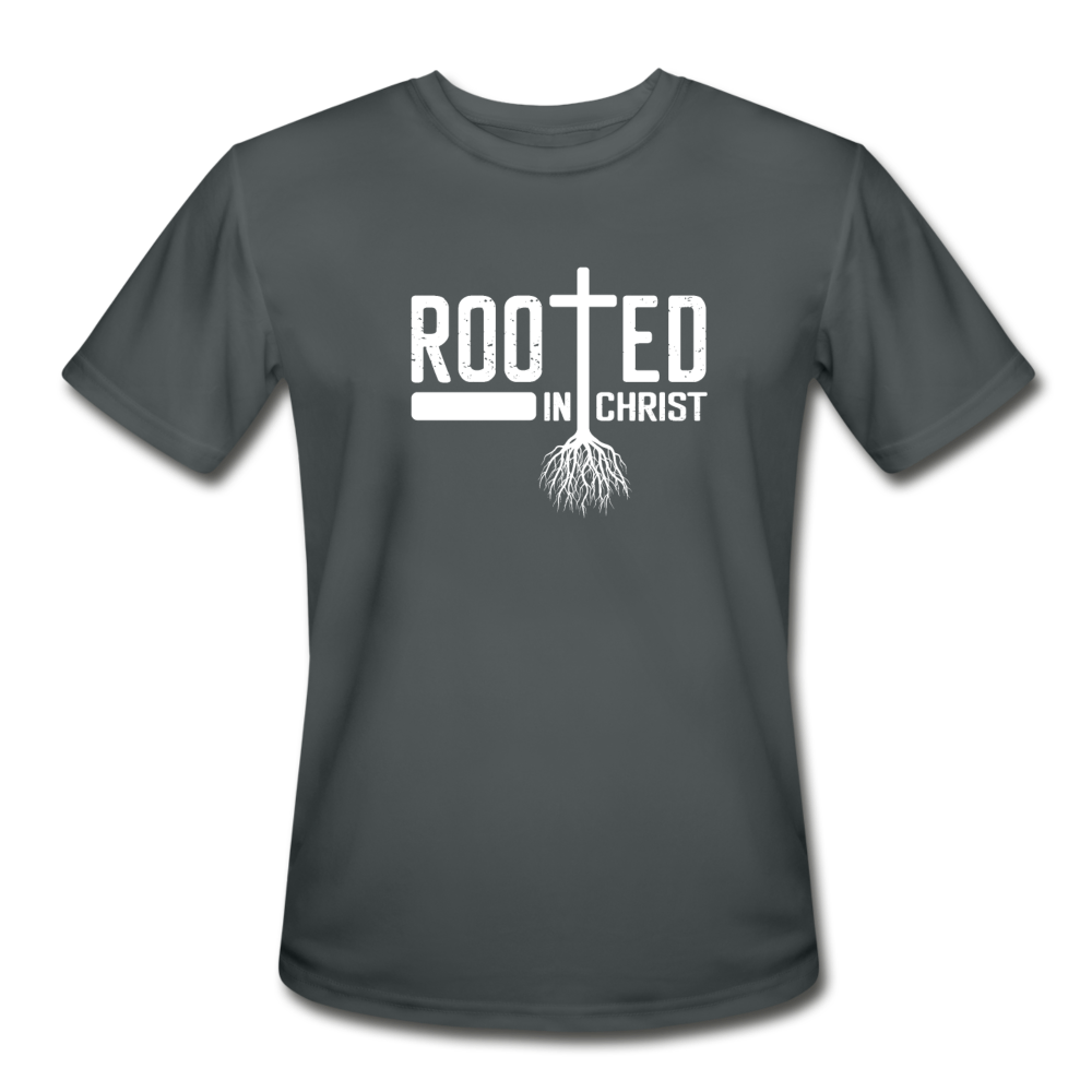 Men’s Moisture Wicking Performance Rooted in Christ T-Shirt - charcoal