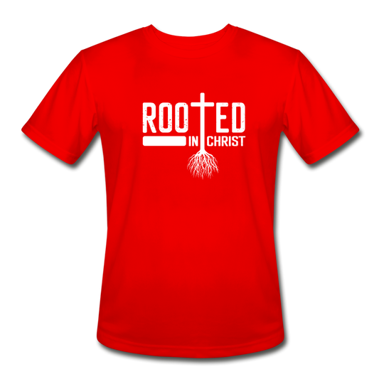 Men’s Moisture Wicking Performance Rooted in Christ T-Shirt - red