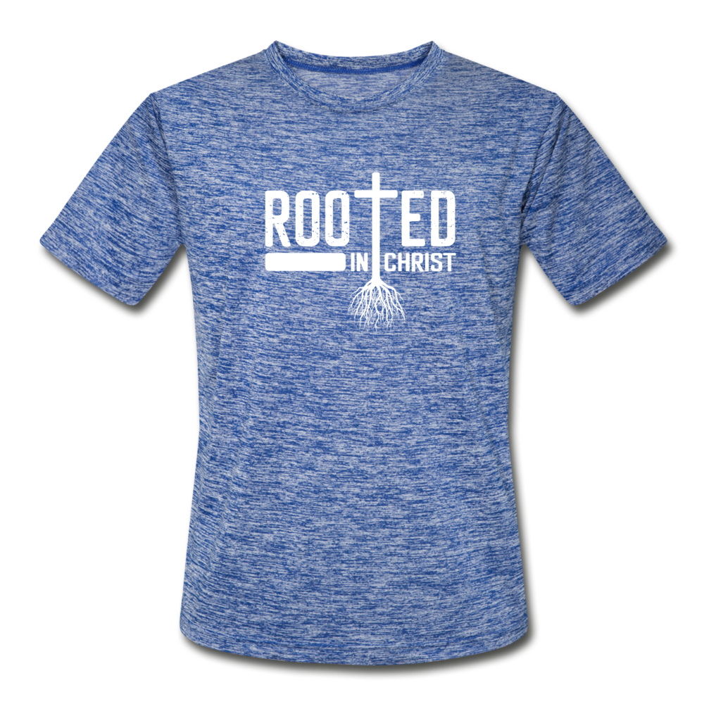 Men’s Moisture Wicking Performance Rooted in Christ T-Shirt - heather blue