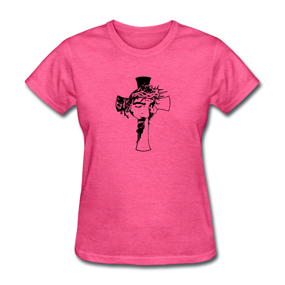 Women's Jesus in Cross T-Shirt - heather pink