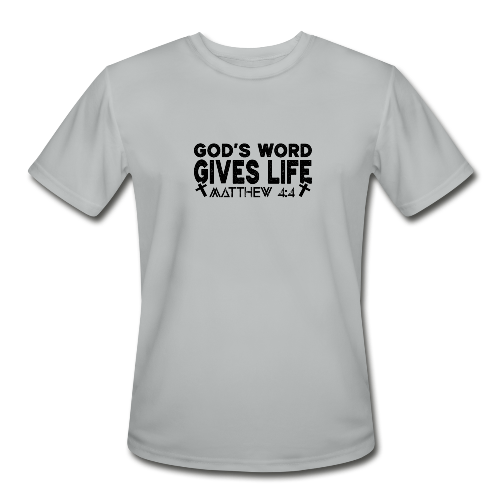 Men’s Moisture Wicking Performance God's Word Gives Life T-Shirt - silver