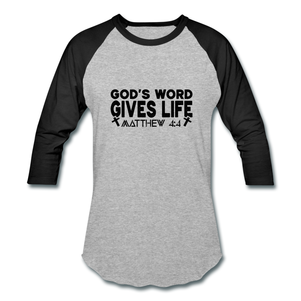 Baseball God's Word Gives Life T-Shirt - heather gray/black