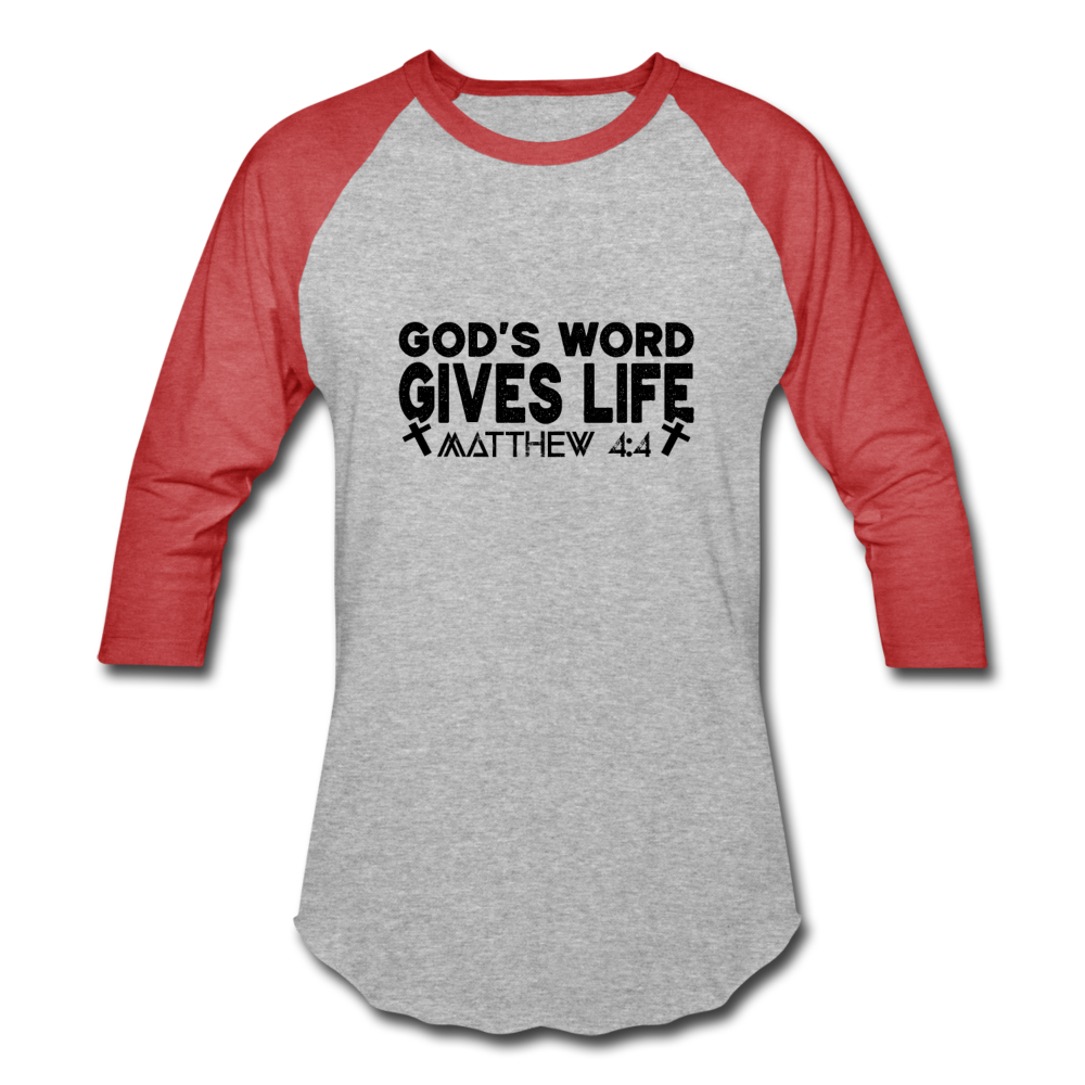 Baseball God's Word Gives Life T-Shirt - heather gray/red