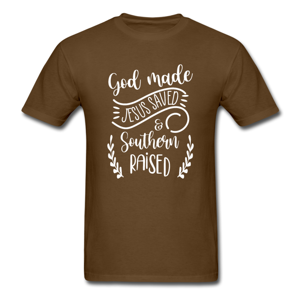 Unisex Classic God Made Jesus Saved Southern Raised T-Shirt - brown