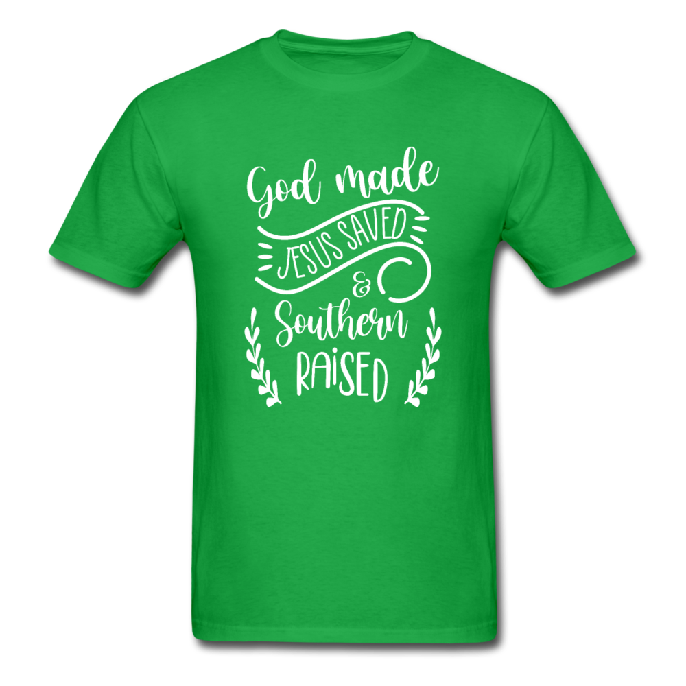 Unisex Classic God Made Jesus Saved Southern Raised T-Shirt - bright green