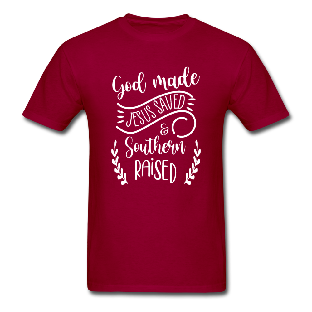 Unisex Classic God Made Jesus Saved Southern Raised T-Shirt - dark red