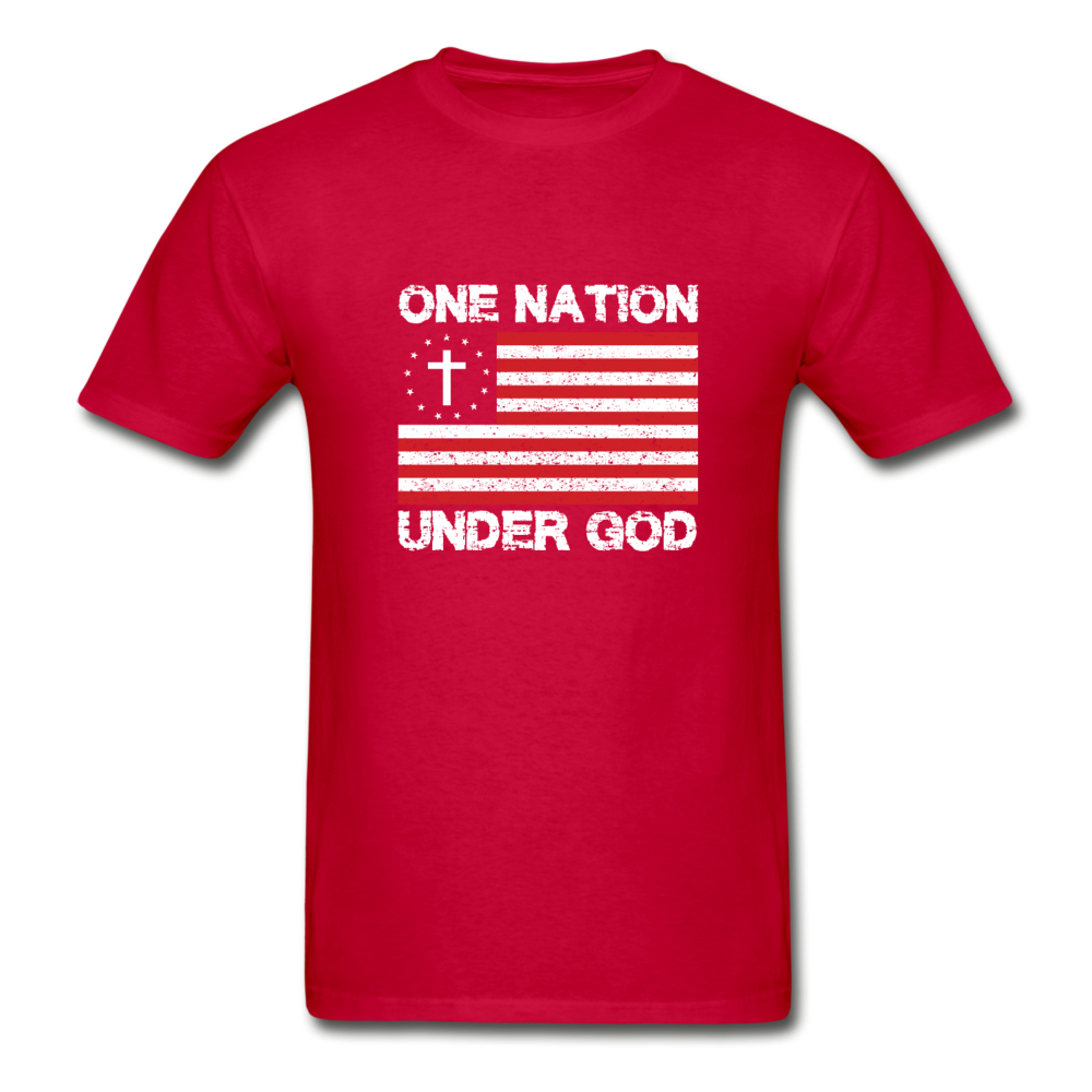 Hanes Adult Tagless One Nation Under God T-Shirt - red