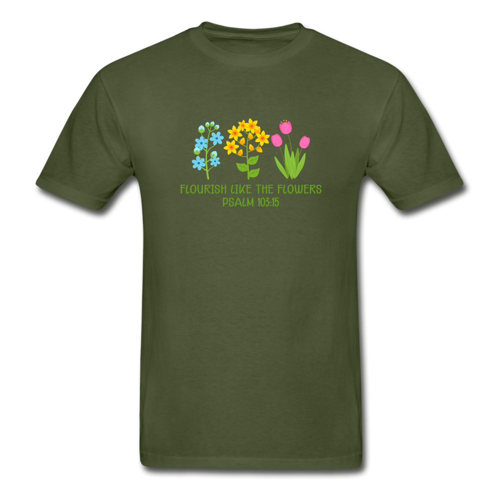 Hanes Adult Tagless Flourish Like the Flowers T-Shirt - military green