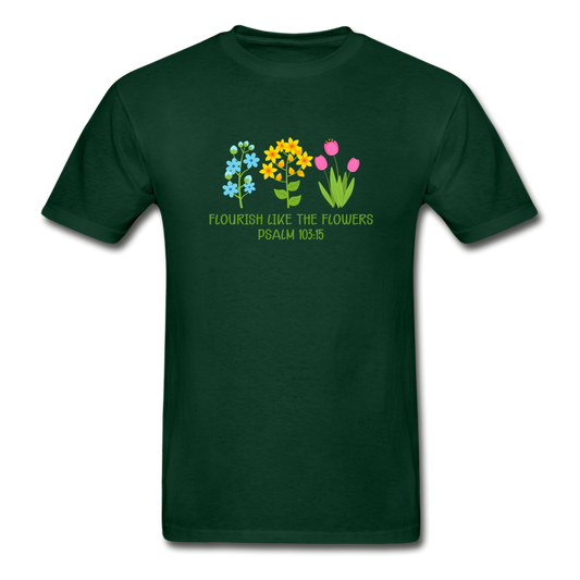 Hanes Adult Tagless Flourish Like the Flowers T-Shirt - forest green