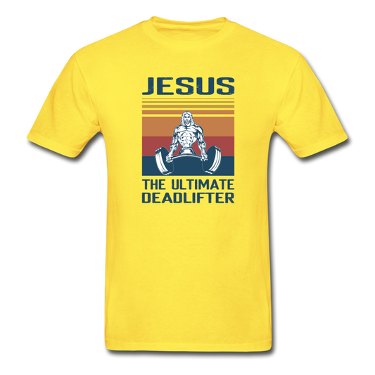Hanes Adult Tagless Jesus Ultimate Deadlifter T-Shirt - yellow