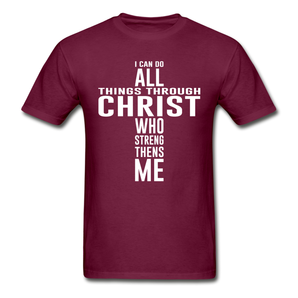 Gildan Ultra Cotton Adult All Things Through Christ T-Shirt - burgundy