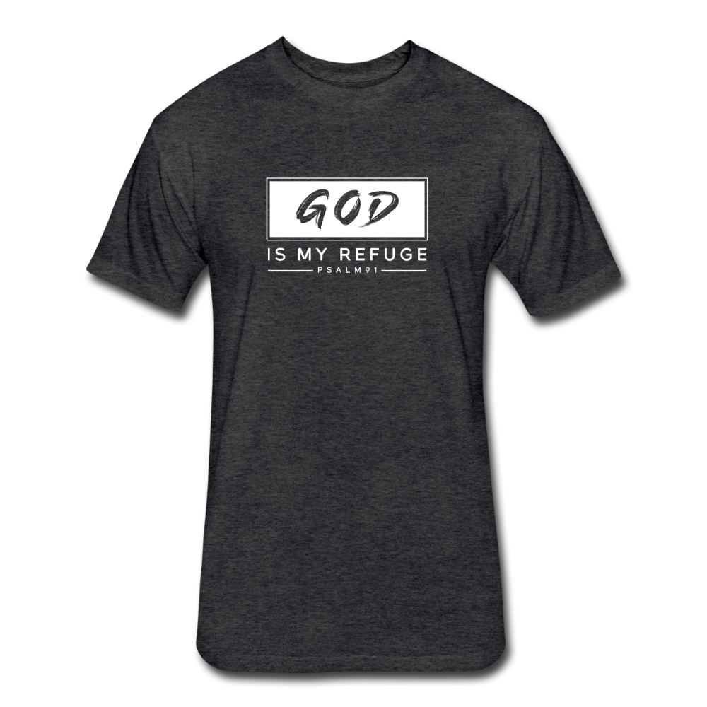 Fitted Cotton/Poly God is my Refuge T-Shirt by Next Level - heather black