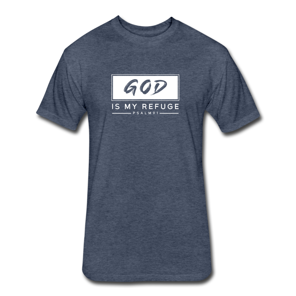Fitted Cotton/Poly God is my Refuge T-Shirt by Next Level - heather navy