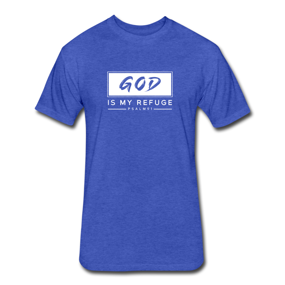 Fitted Cotton/Poly God is my Refuge T-Shirt by Next Level - heather royal