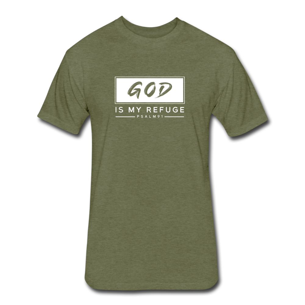 Fitted Cotton/Poly God is my Refuge T-Shirt by Next Level - heather military green