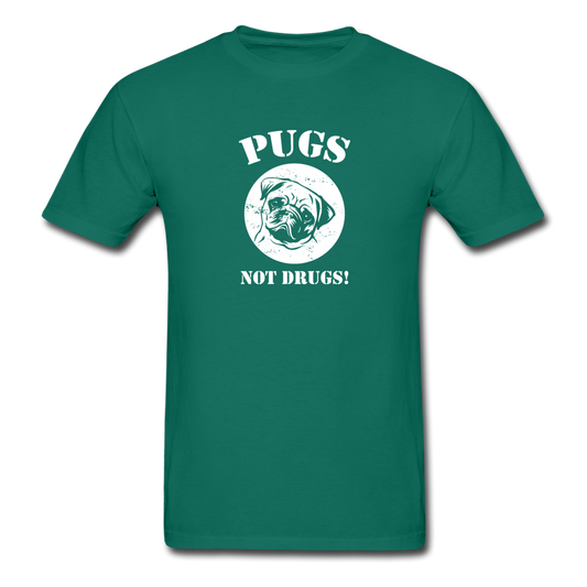 Gildan Ultra Cotton Adult Pugs Not Drugs T-Shirt - petrol