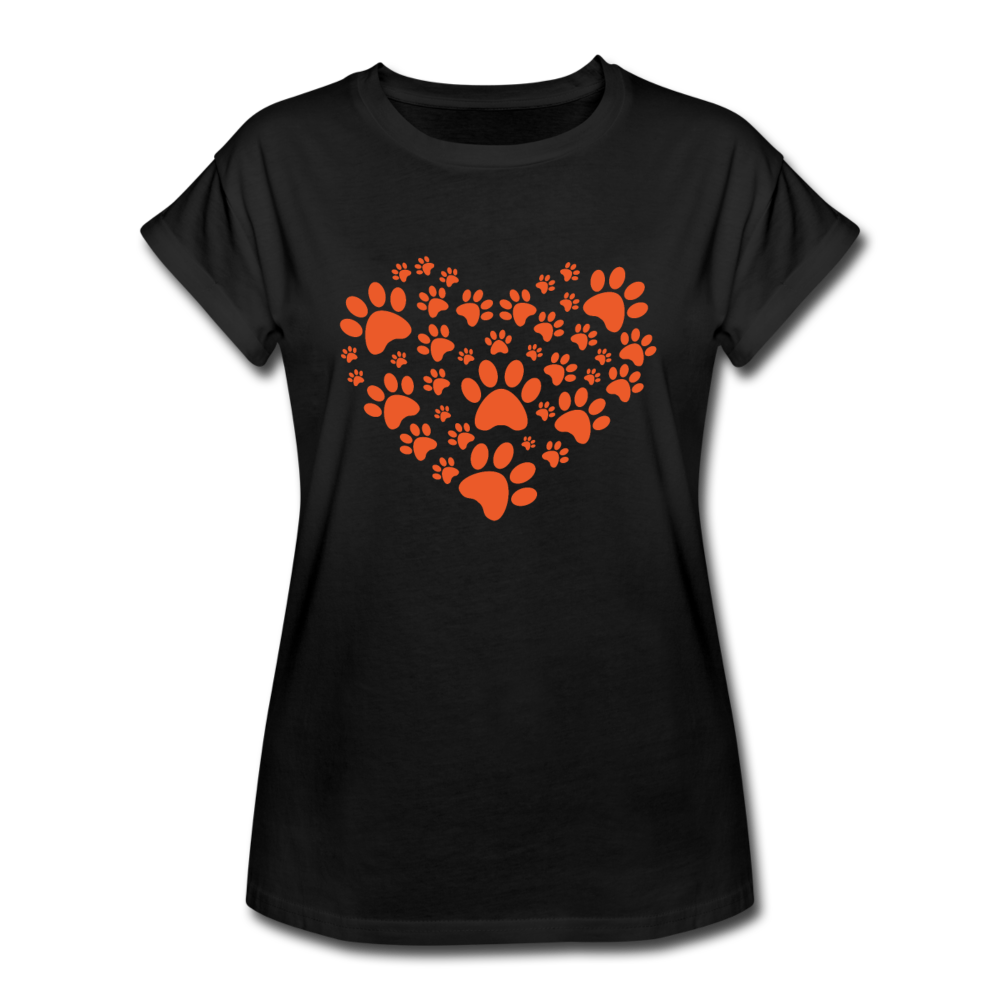 Women's Relaxed Fit Paw Heart T-Shirt - black