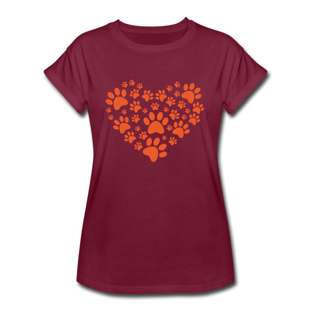 Women's Relaxed Fit Paw Heart T-Shirt - burgundy