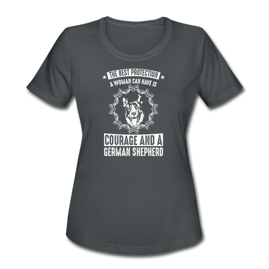 Women's Moisture Wicking Performance German Shepherd T-Shirt - charcoal