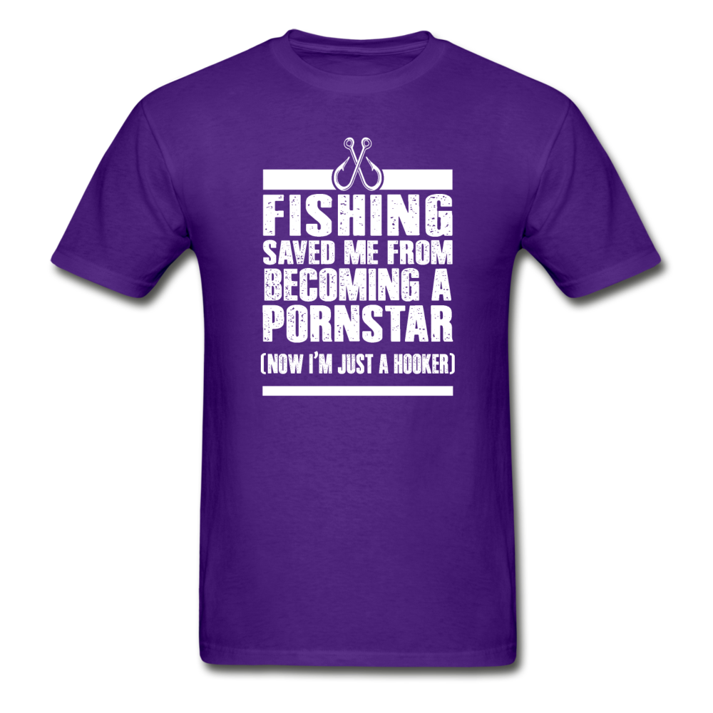 Gildan Ultra Cotton Adult Fishing Saved Me T-Shirt - purple