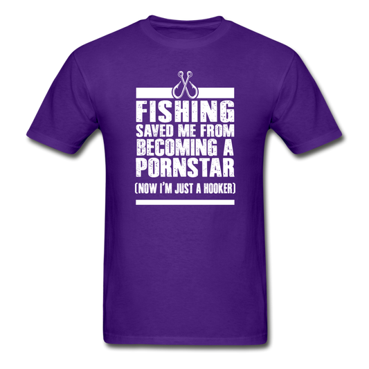 Gildan Ultra Cotton Adult Fishing Saved Me T-Shirt - purple