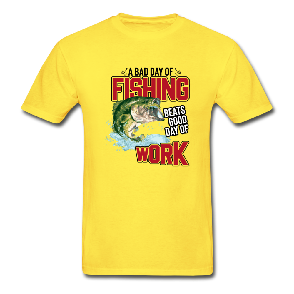 Hanes Adult Tagless Fishing vs. Work T-Shirt - yellow