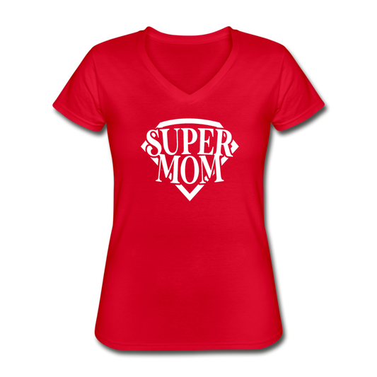 Women's V-Neck Super Mom T-Shirt - red