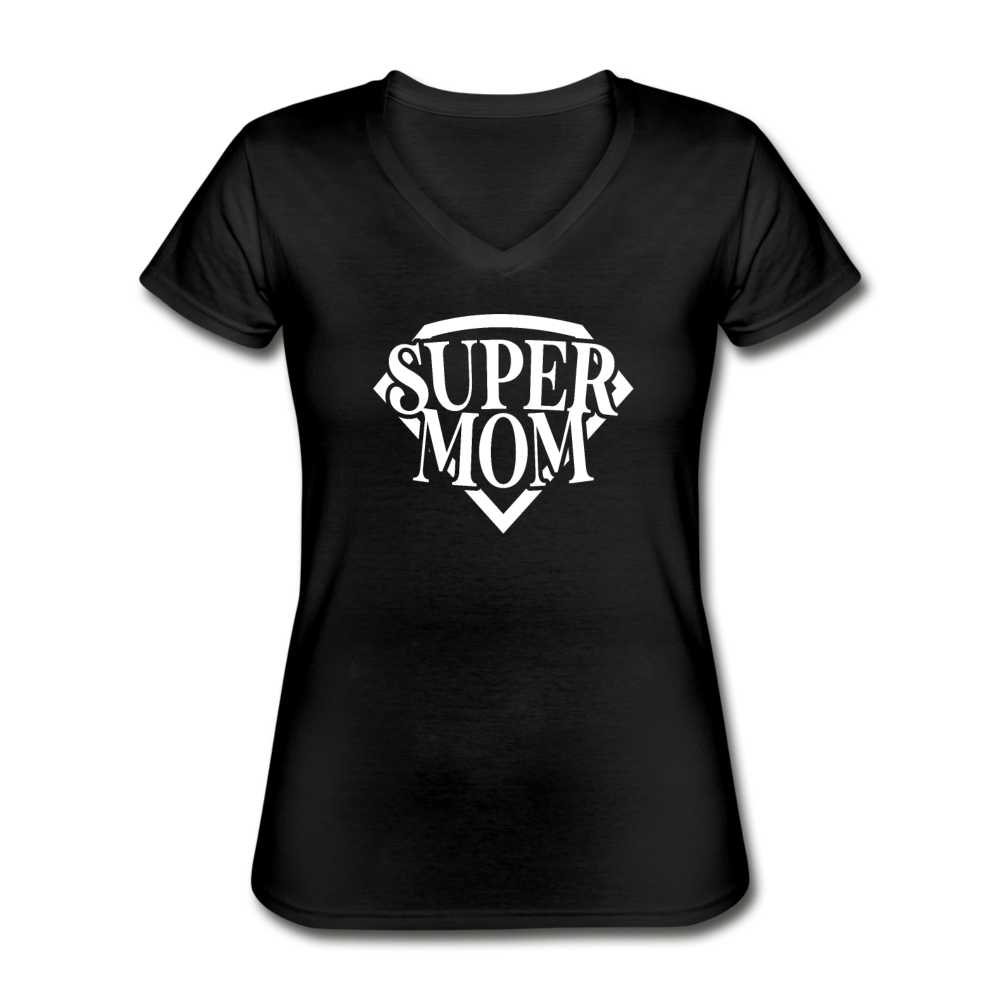 Women's V-Neck Super Mom T-Shirt - black