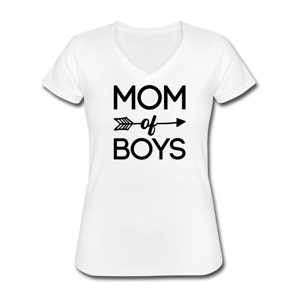 Women's V-Neck Mom of Boys T-Shirt - white