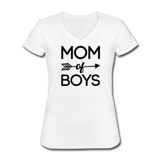Women's V-Neck Mom of Boys T-Shirt - white