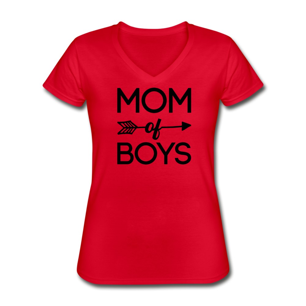 Women's V-Neck Mom of Boys T-Shirt - red
