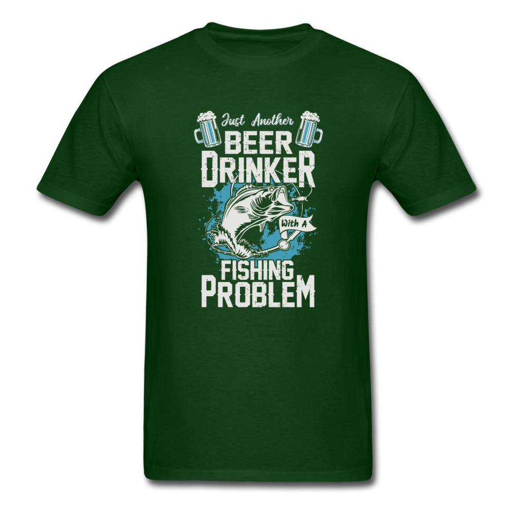 Unisex Classic Beer Drinker Fishing Problem T-Shirt - forest green