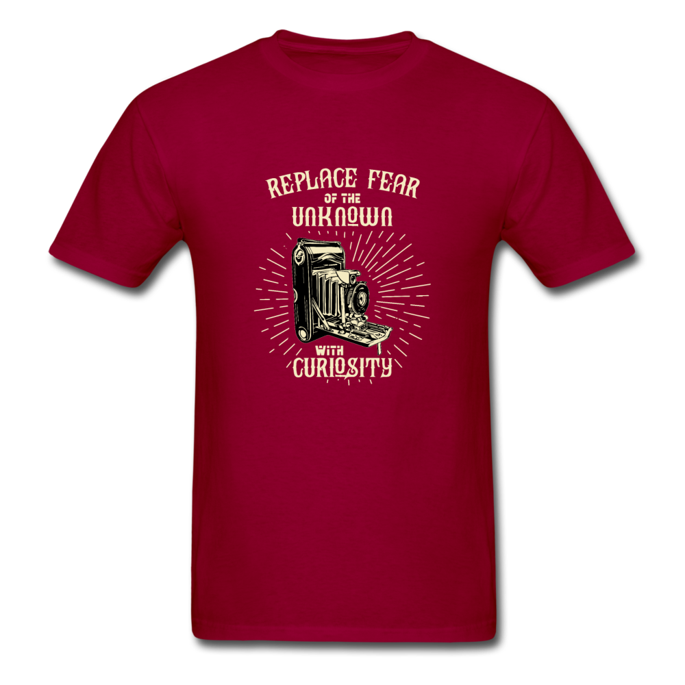 Unisex Classic Replace Fear With Curiosity T-Shirt - dark red
