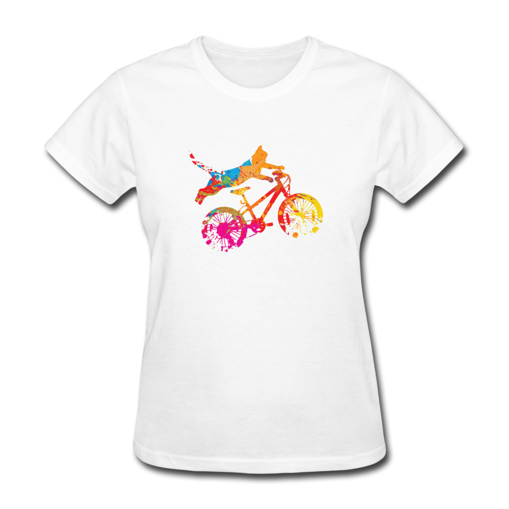 Women's Cycling Cat T-Shirt - white