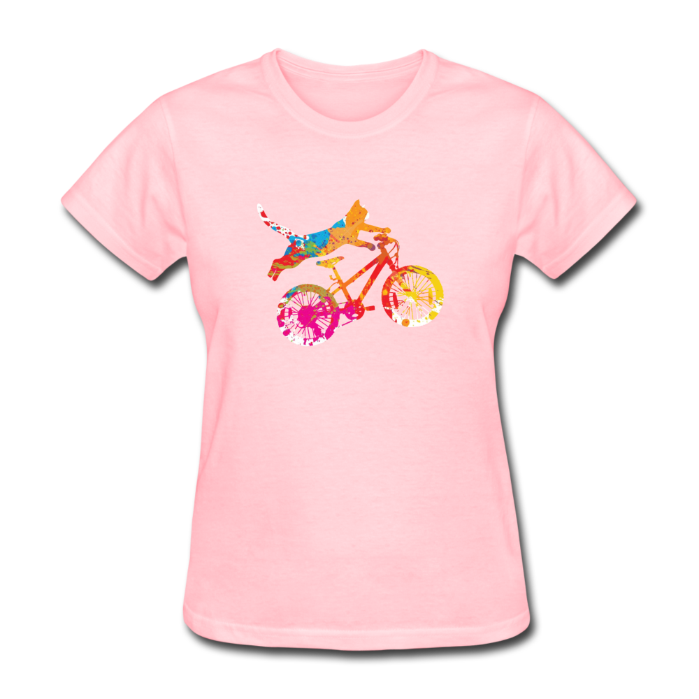 Women's Cycling Cat T-Shirt - pink