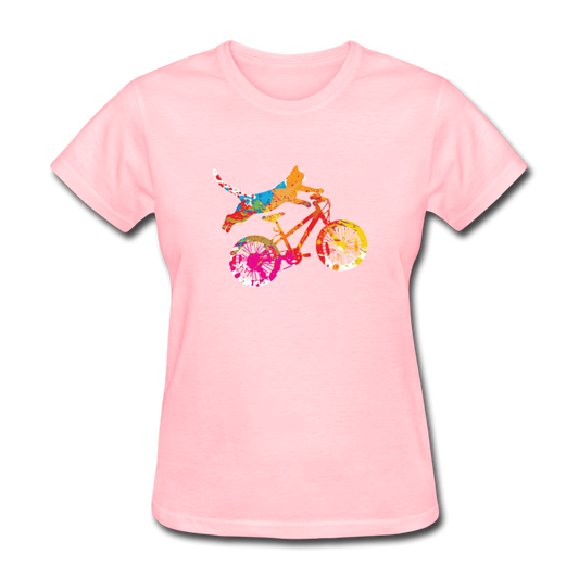 Women's Cycling Cat T-Shirt - pink