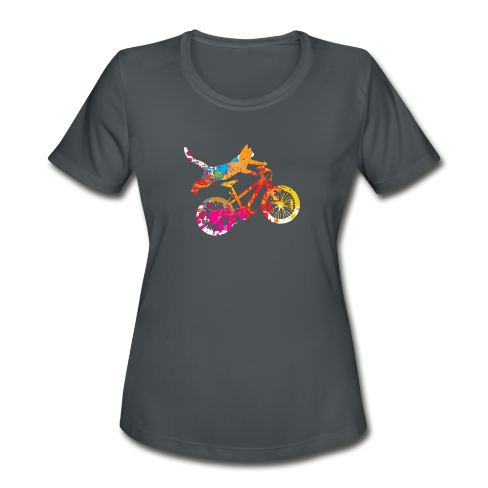 Women's Moisture Wicking Performance Cat Cycling T-Shirt - charcoal