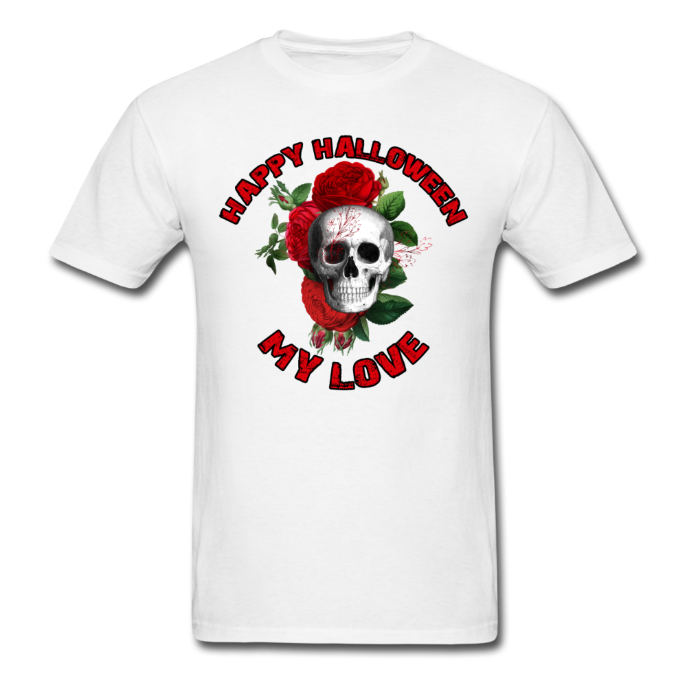 Unisex Classic Happy Halloween Red Floral Skull T-Shirt - white