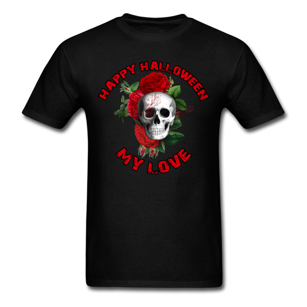 Unisex Classic Happy Halloween Red Floral Skull T-Shirt - black