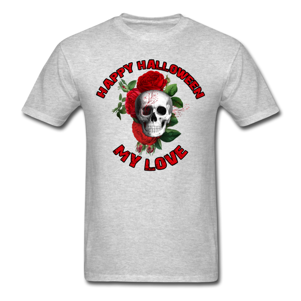 Unisex Classic Happy Halloween Red Floral Skull T-Shirt - heather gray