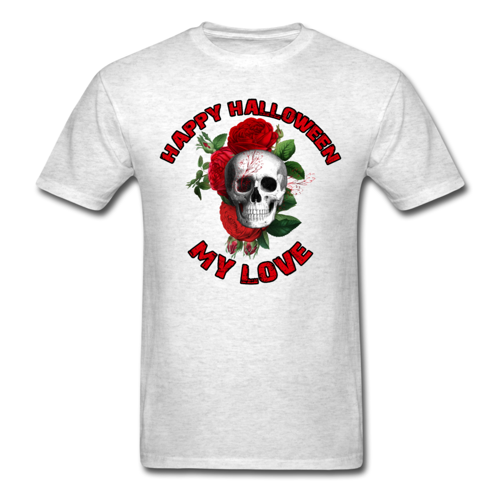 Unisex Classic Happy Halloween Red Floral Skull T-Shirt - light heather gray