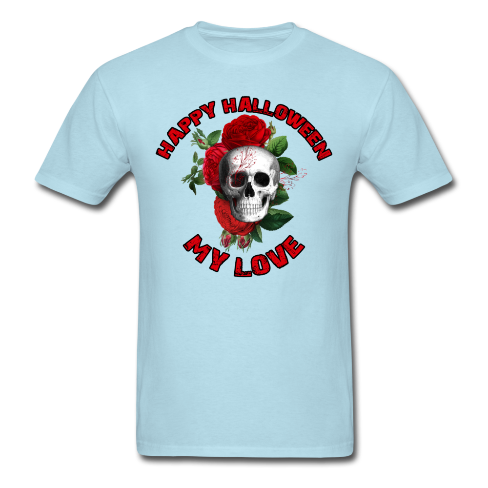 Unisex Classic Happy Halloween Red Floral Skull T-Shirt - powder blue