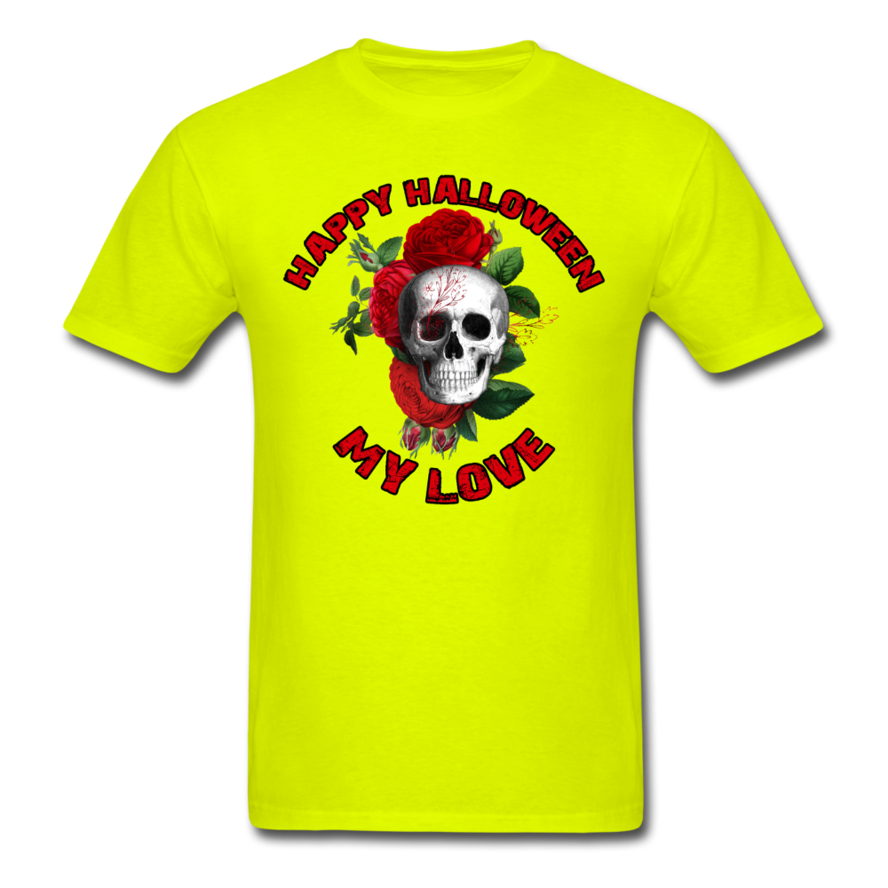 Unisex Classic Happy Halloween Red Floral Skull T-Shirt - safety green