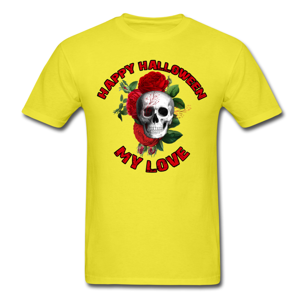 Unisex Classic Happy Halloween Red Floral Skull T-Shirt - yellow