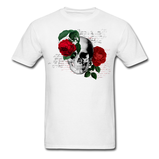Unisex Classic Skull Roses with Writing T-Shirt - white