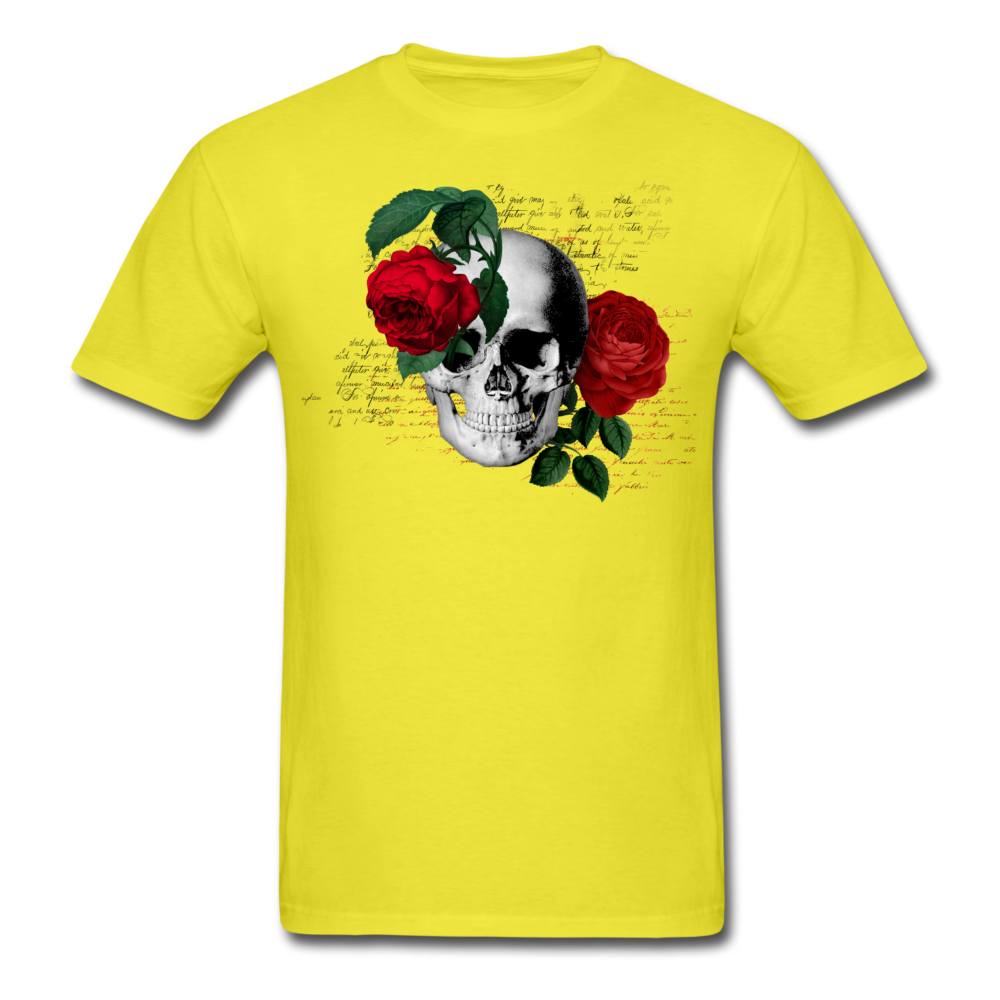 Unisex Classic Skull Roses with Writing T-Shirt - yellow