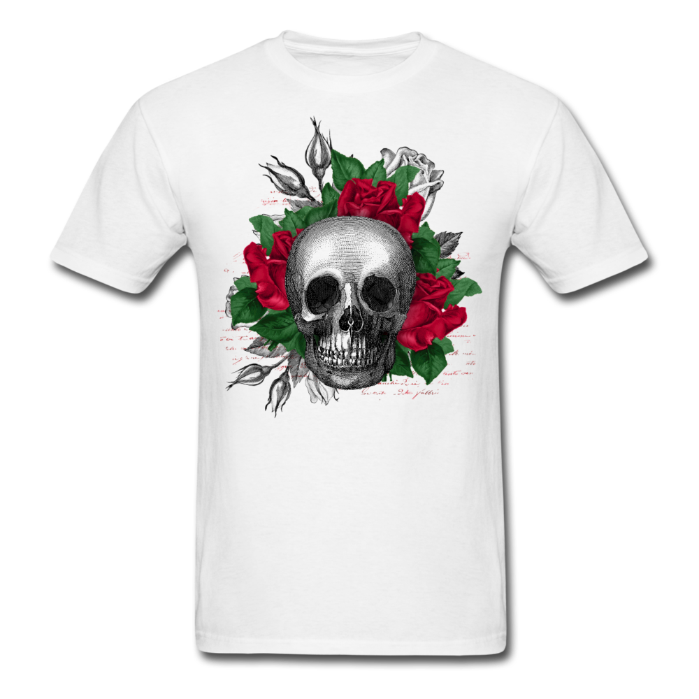 Unisex Classic Skull in Wreath of Roses T-Shirt - white